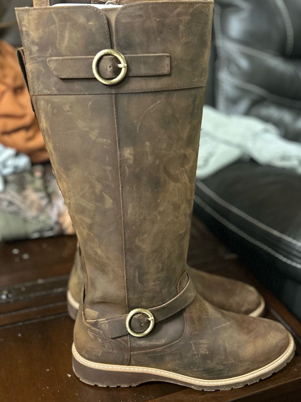 Natural Reflections Brown Tall Riding Boots with Gold Buckles
